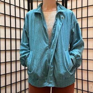 Teal Blue Snakeskin Print Bomber Windbreaker Vintage 80s/90s